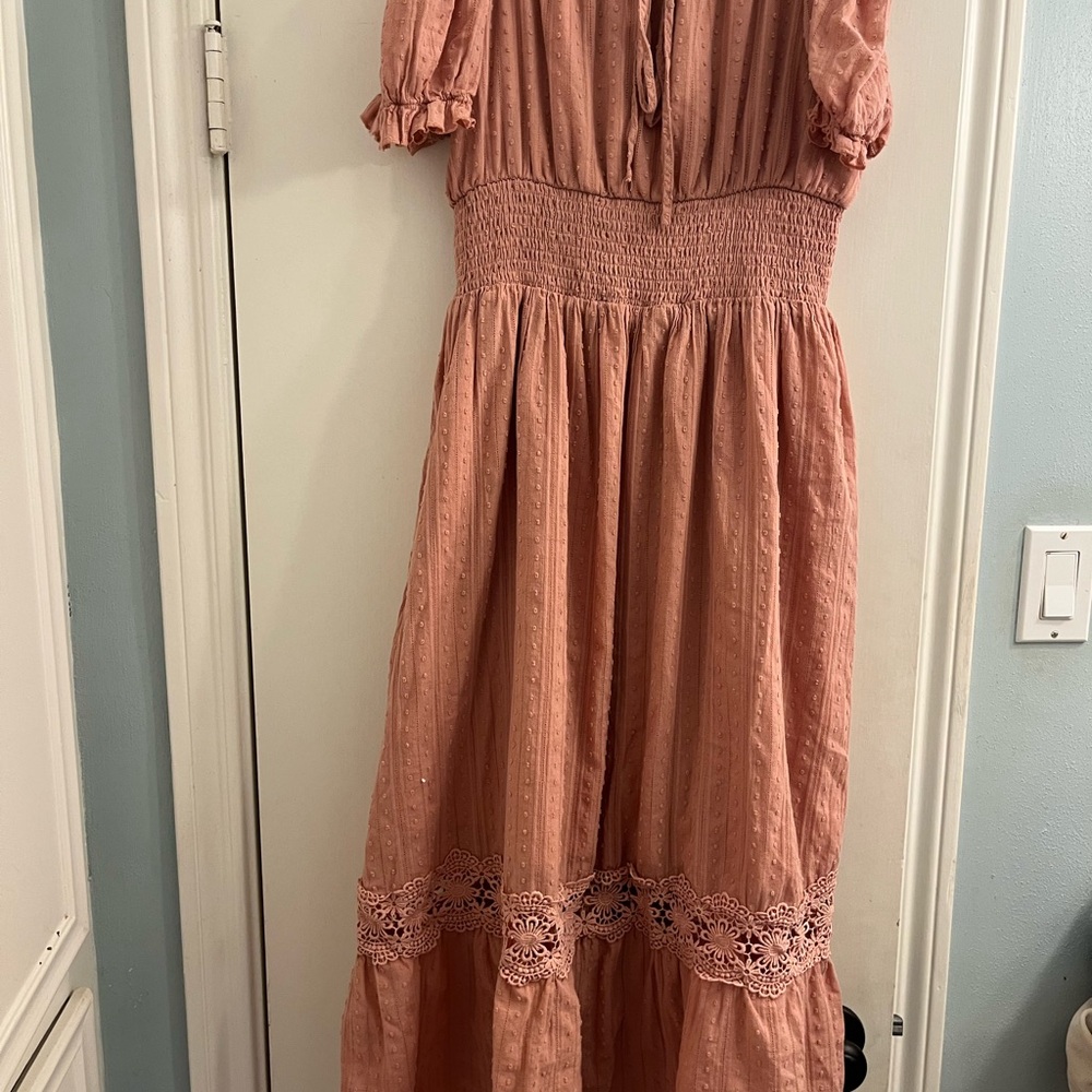 Pink Dress with Crochet Lace Hem
